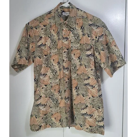 PIERRE CARDIN VTG Men's Small Hawaiian Floral Palm Print Button Up Shirt Beach - Picture 1 of 7